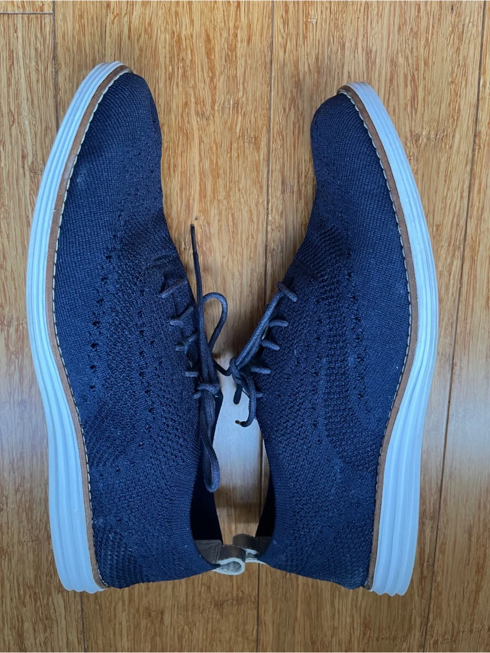 COLE HAAN WOMEN'S ZEROGRAND STITCHLITE OXFORD NAVY BLUE KNIT/WHITE W 10 B W11511
